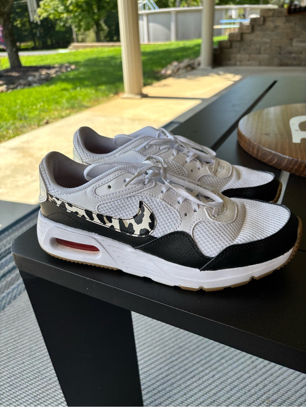 Nike White and Black Sneakers with Camo Swoosh size 8